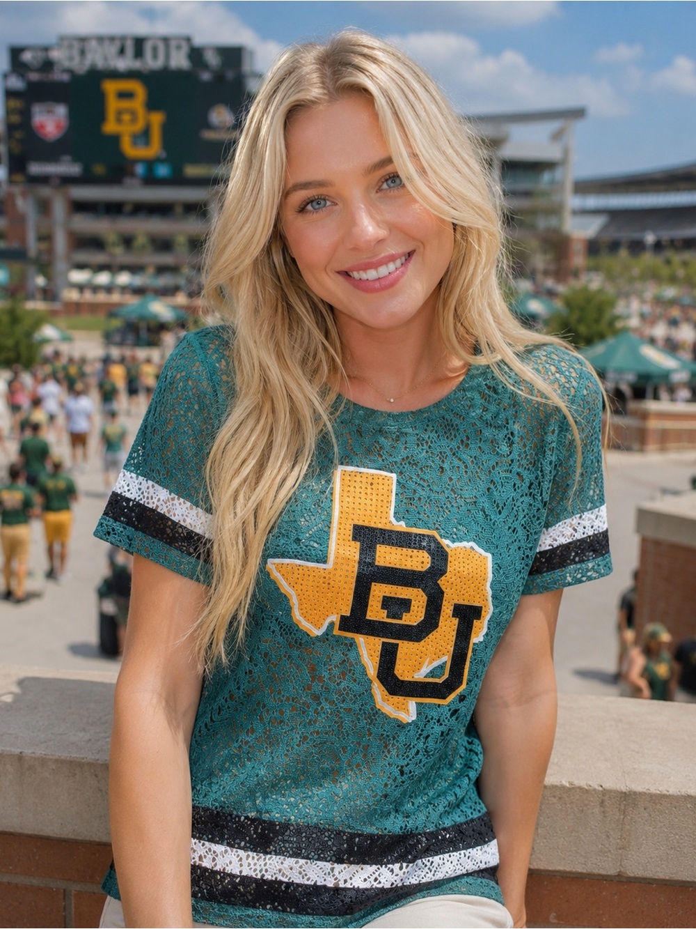 Gameday Couture Baylor University Lace Top Womens Size S Teal Sequin Logo
